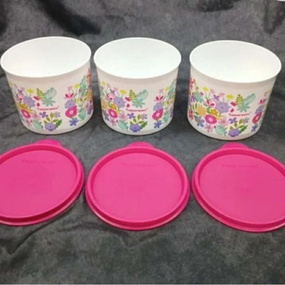 Tupperware Wildflowers set of stacking canisters and water bottle - Picture 3 of 4